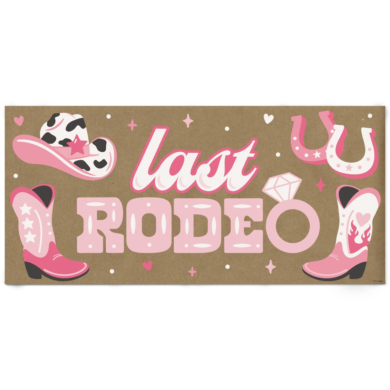 Big Dot of Happiness Last Rodeo Kraft Paper Banner, Pink Cowgirl Bachelorette Party Banner, Printed Brown Paper Party Sign Decoration – 1 Count